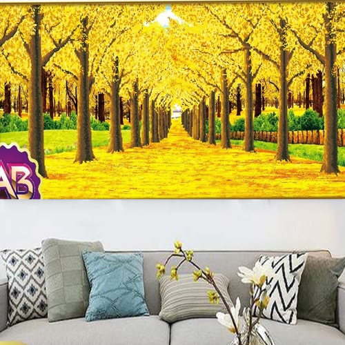 Tranh đính Đá hàng cây lá vàng 150 x 60 cm