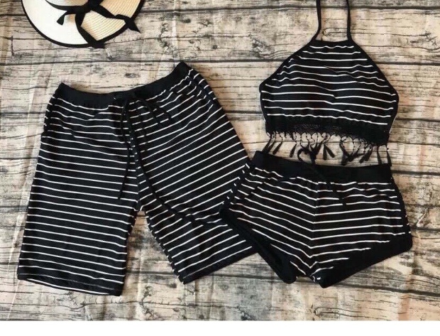 [HCM]Bikini Cho Cặp Đôi Đồ Bơi Đôi Cặp Thun Lạnh Sọc Đen VATIXA BKN05