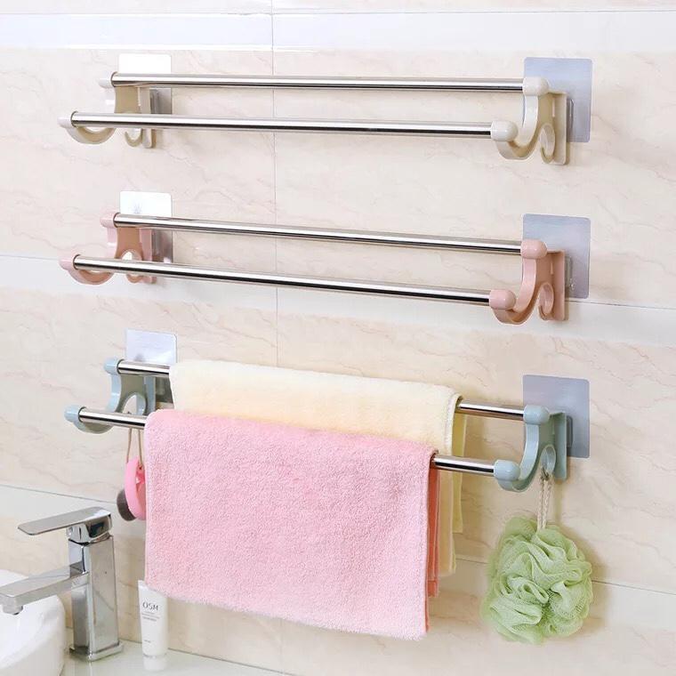 THANH TREO ĐỒ INOX DÁN TƯỜNG SIÊU CHẮC CHẮN - BỘ 2 THANH TREO ĐỒ GỌN NHẸ XINH XẮN, TIỆN LỢI TREO QUẦN ÁO, KHĂN TẮM, VẬT DỤNG CÁ NHÂN