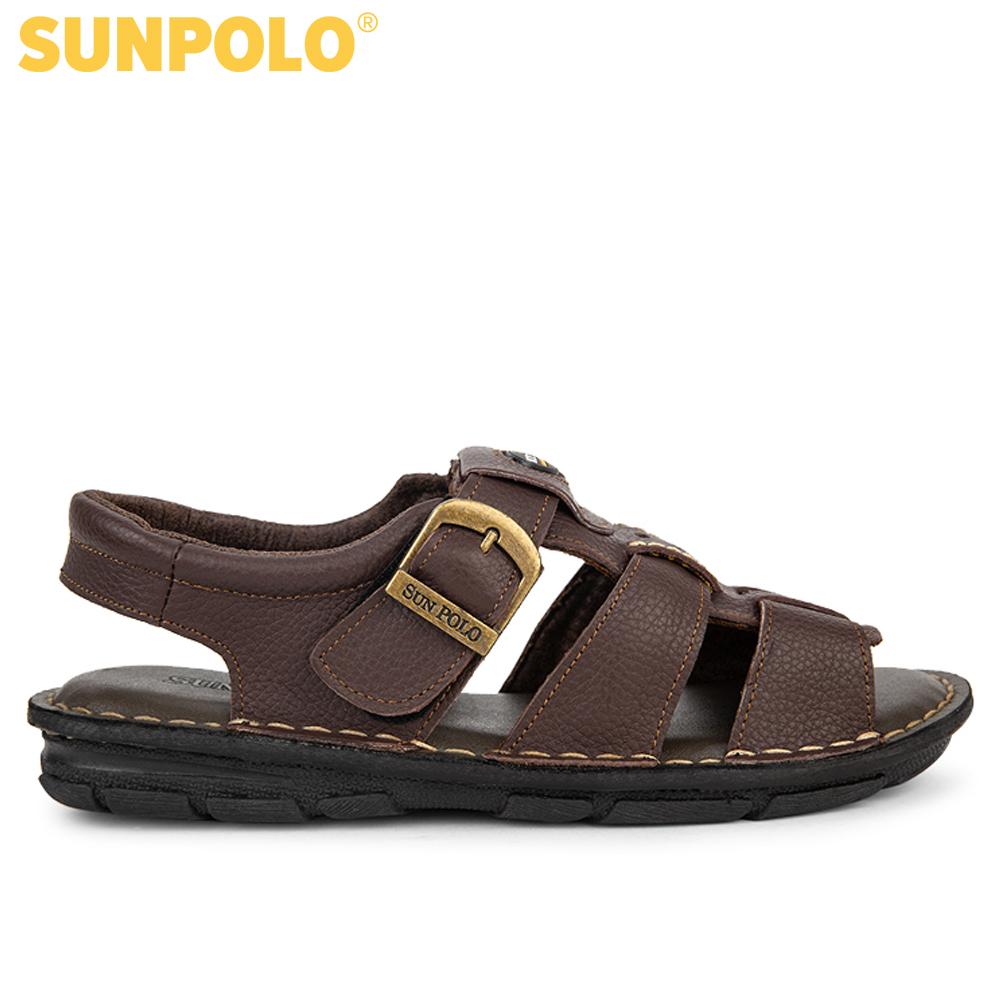 Men Leather SUNPOLO Sandals SDA023 (black, brown)