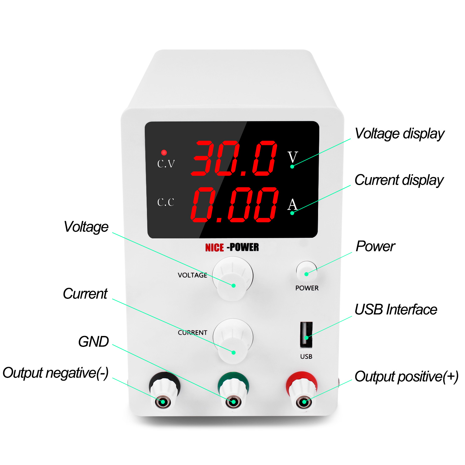 【NICE-POWER】Variable Adjustable 30V 10A DC Power Supply Switching Power Supply, 3 Digital Display 5V 2A USB port ,Lab cellphone repair 【Big Discount】