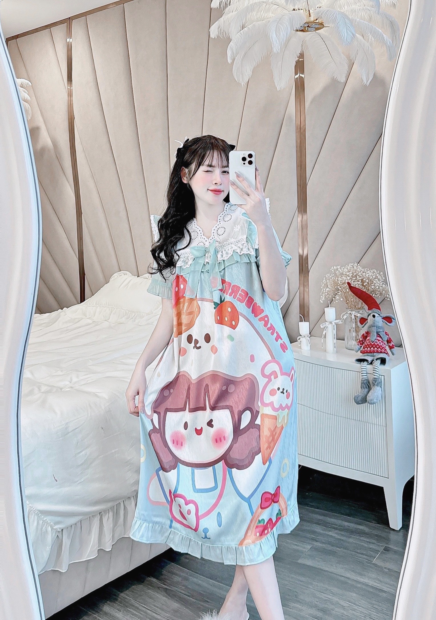 [40kg - 70kg] Đầm váy ngủ mặc nhà LỤA XƯỚC dễ thương phom rộng