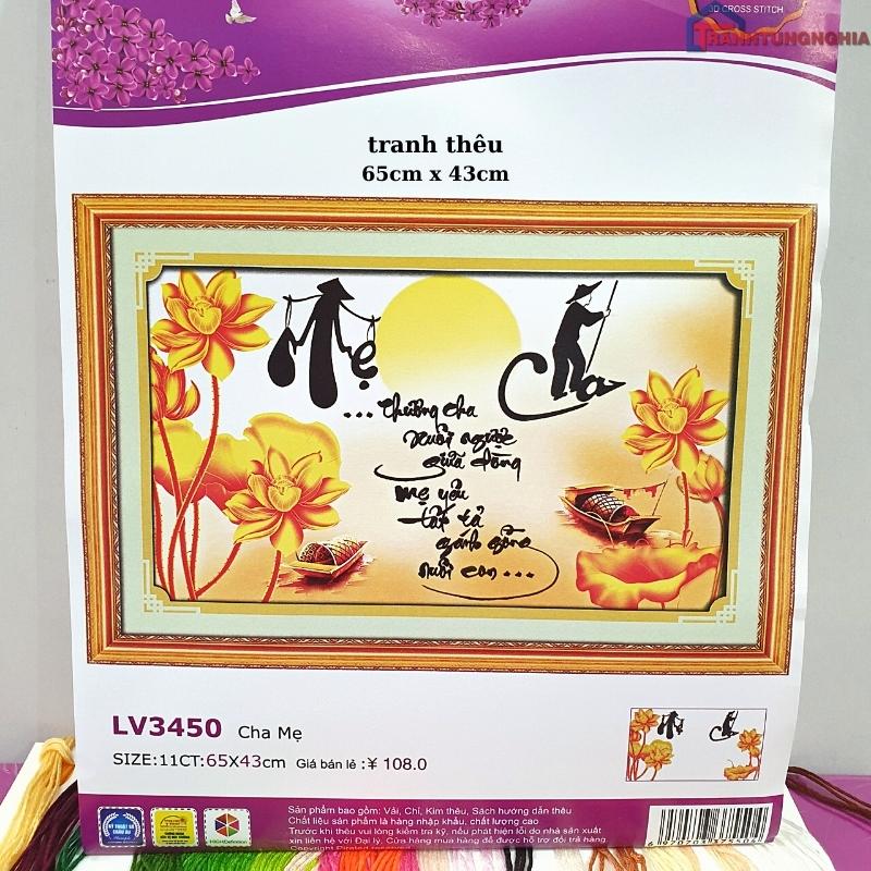 Tranh đính đá vs348 , tranh thêu chữ thập cha mẹ lv3450
