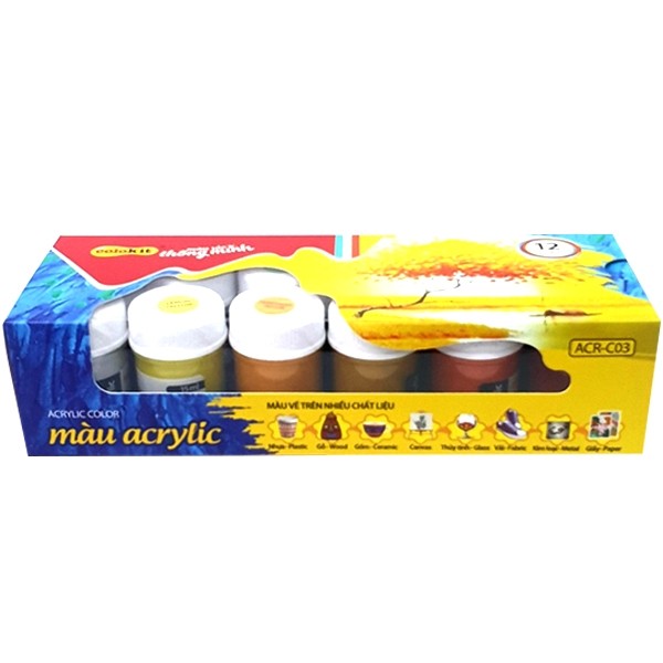Hộp màu Acrylic Colokit ACR - C03  (Thiên Long) (12 lọ x 15ml)
