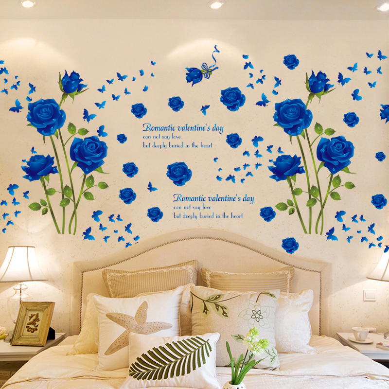 DECAL DÁN TƯỜNG ĐÔI HOA HỒNG NHUNG XANH