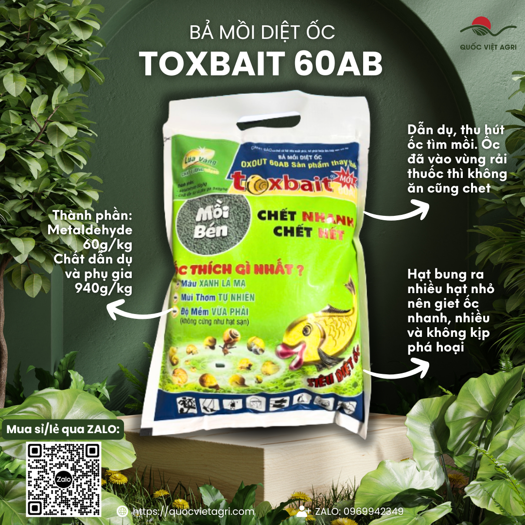 Bả diệt ốc sên TOXBAIT 60AB dạng hạt (gói 1KG) - Metaldehyde 60g/kg Siêu diệt ốc