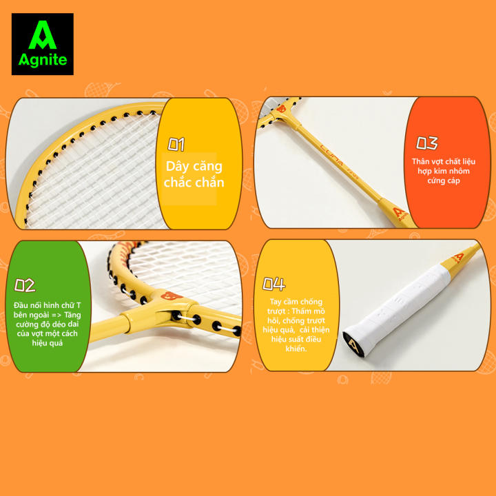 Đôi Vợt cầu lông cho trẻ em, học sinh Agnite - Vợt cầu lông chính hãng cho trẻ em hợp kim carbon chất lượng cao chắn gió tốt - 2 chiếc Tặng hộp 3... - Hình ảnh 6