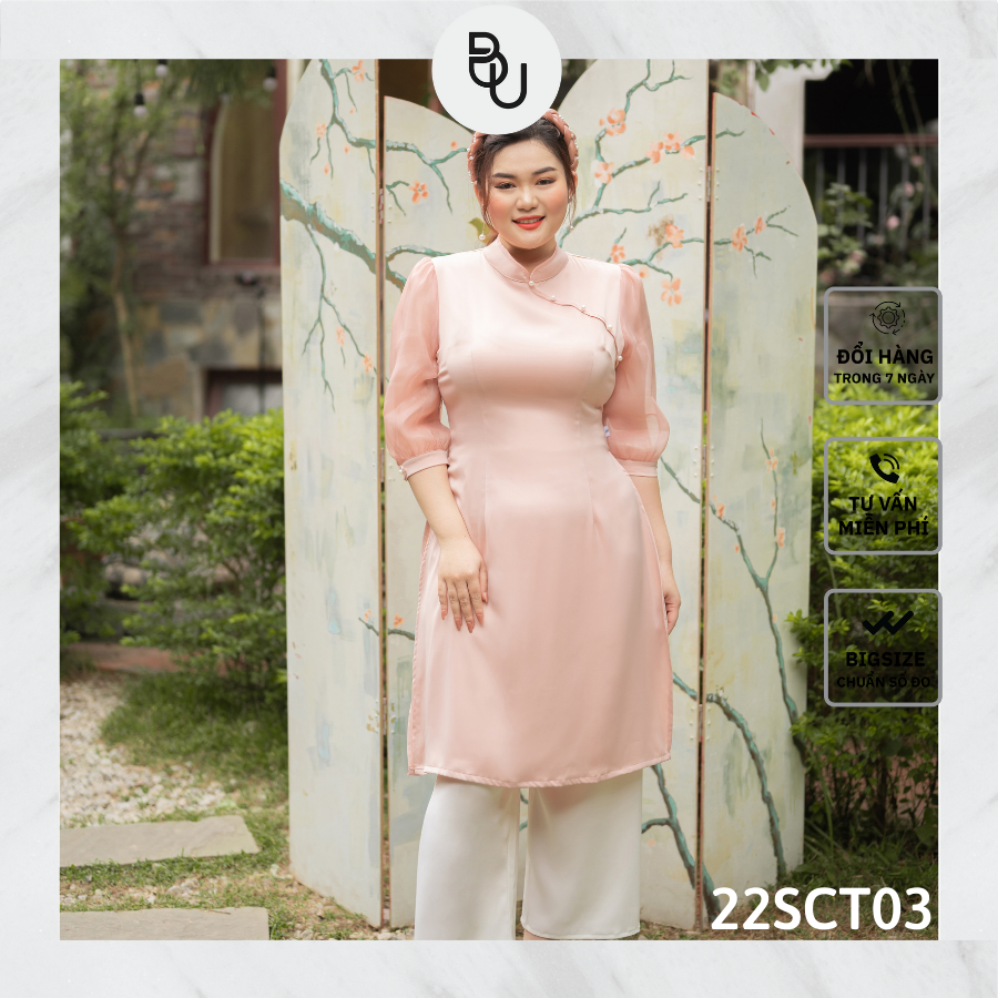 Áo dài lé ngực cúc chéo BIGSIZE (55kg đến 95kg) - 22SCT03 - [BUStu Bigsize]