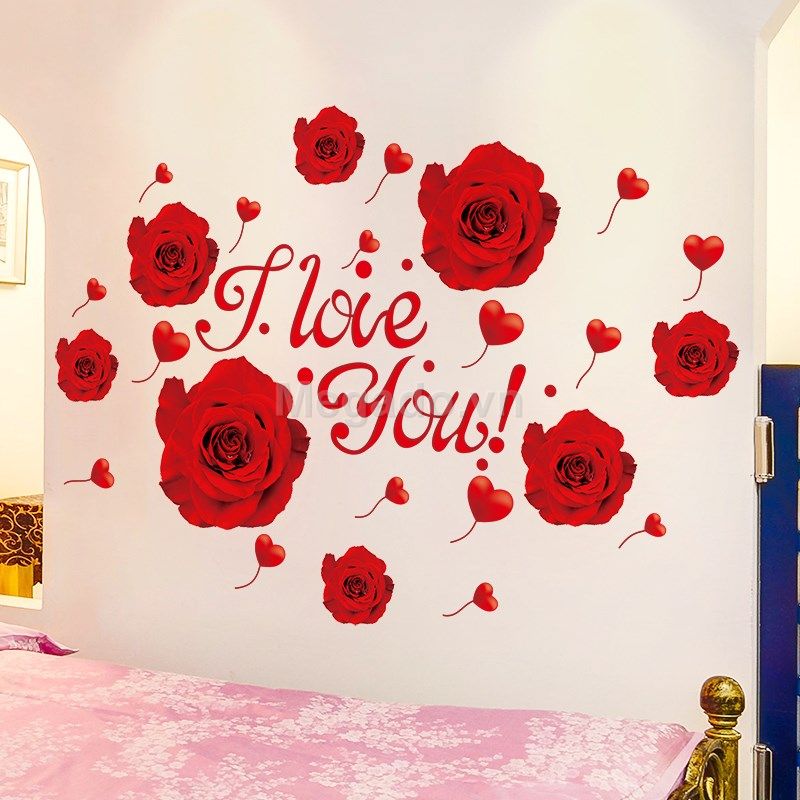[HCM]DECAL DÁN TƯỜNG HOA HỒNG ĐỎ ILU VÀ CẶP ĐÔI