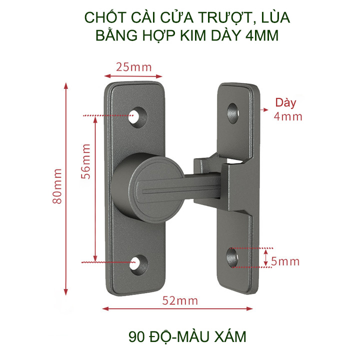 Bộ chốt khóa cài cửa chống trộm loại phẳng 180 hoặc góc 90 độ tùy chọn, dùng cho cửa trượt, của mở xoay