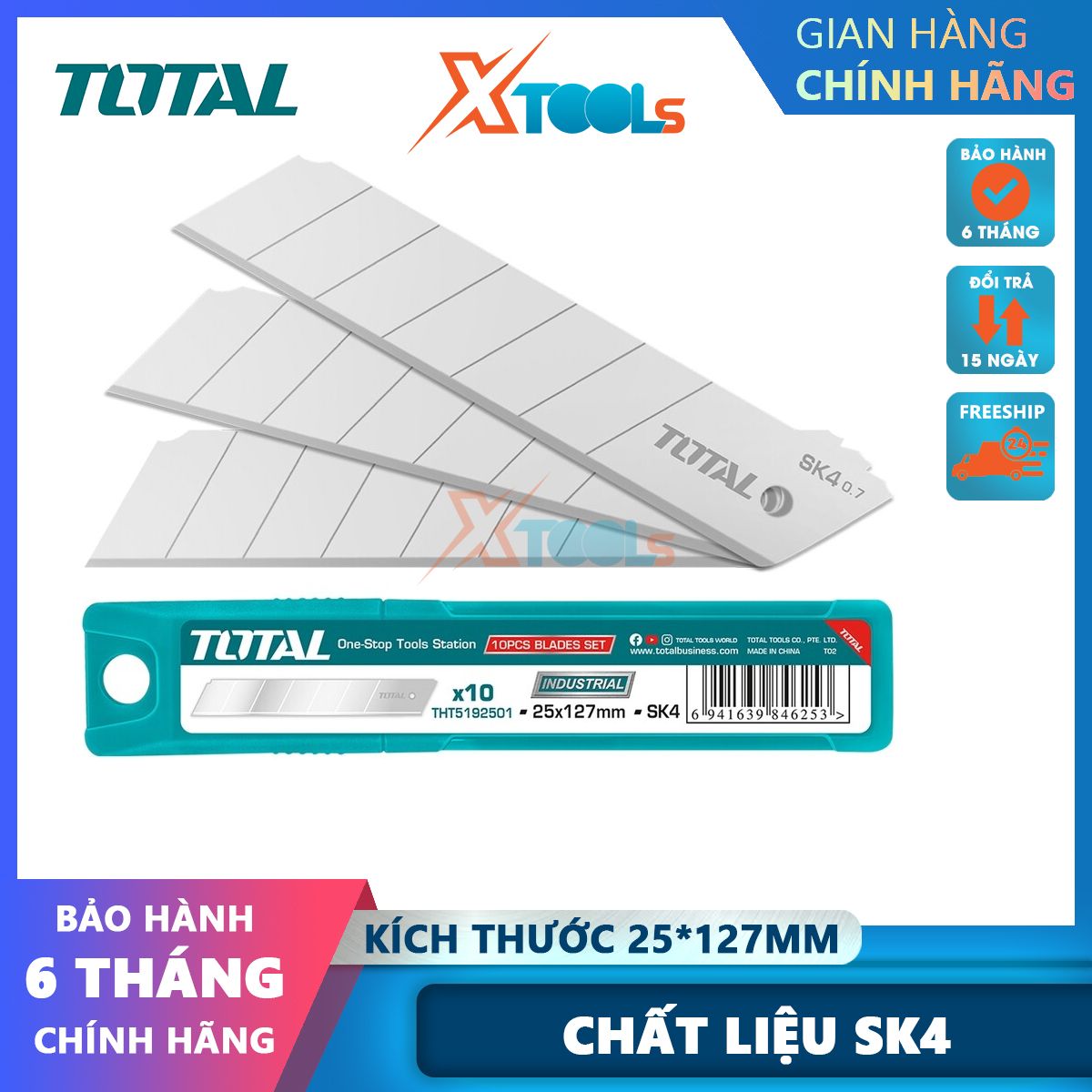 10 PCs set of total tht5192501 25x127mm pickup blades, hard SK4 steel, anti-lost hard plastic case-xtools