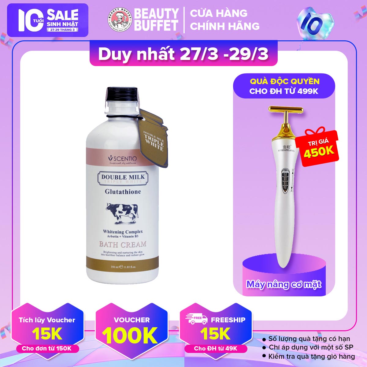 Sữa tắm trắng da Beauty Buffet Scentio Double Milk Triple White 350ml