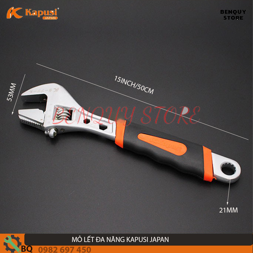 Mỏ lết đa năng kapusi japan 15inch/500mm - cờ lê mỏ lết đa năng - vặn đai ốc - mở ống nước k-0401 thép cr-v cao cấp cứng siêu khỏe
