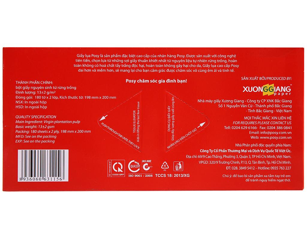 Khăn giấy lụa hộp hoa Posy 2 lớp 180 miếng/ gói ( chọn mẫu ngẫu nhiên)