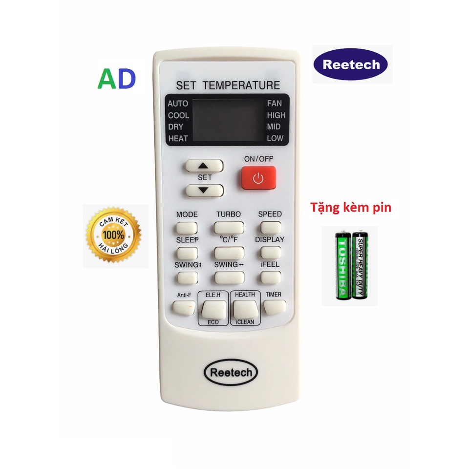 Reetech Nút đỏ - Remote điều khiển máy lạnh điều hòa Reetech có nút ON/Off màu đỏ (giống hình mới dùng được)