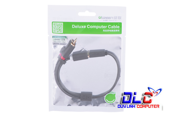 Cáp chuyển âm thanh jack 3.5mm cái sang 2 đầu hoa sen RCA đực dài 20CM UGREEN 10561