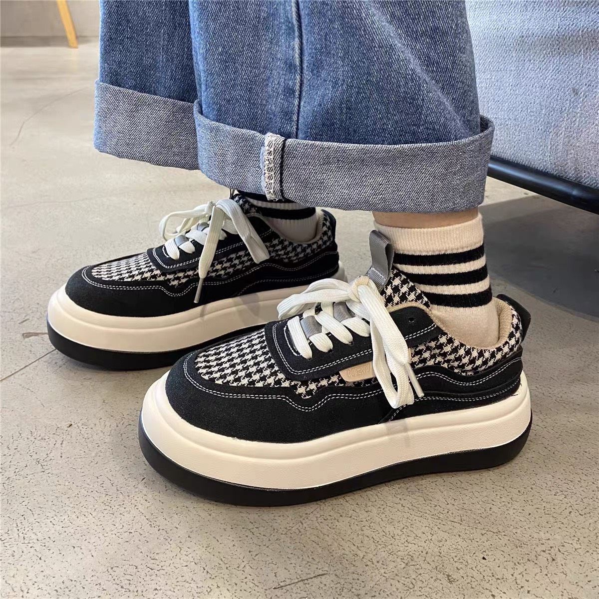 [Hàng có sẵn] GIÀY HOUNDSTOOTH, GIÀY BÁNH MÌ ĐẾ BẰNG MỎNG NHẸ PHONG CÁCH CÁ TÍNH