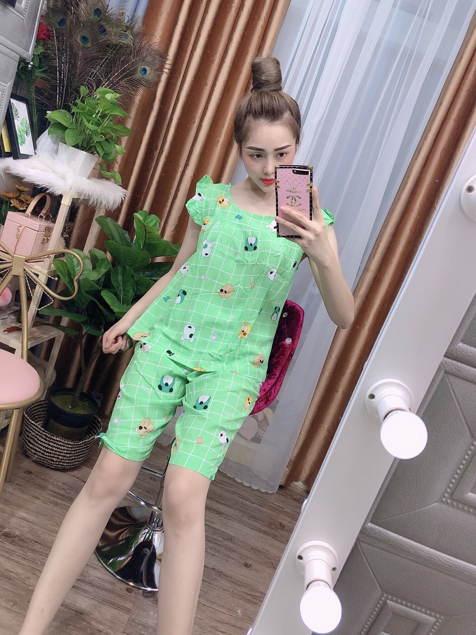 Đồ bộ lụa lửng mặc nhà hình thú dê thương , giao hình thú ngẫu nhiên, có size 40-75kg - tl05