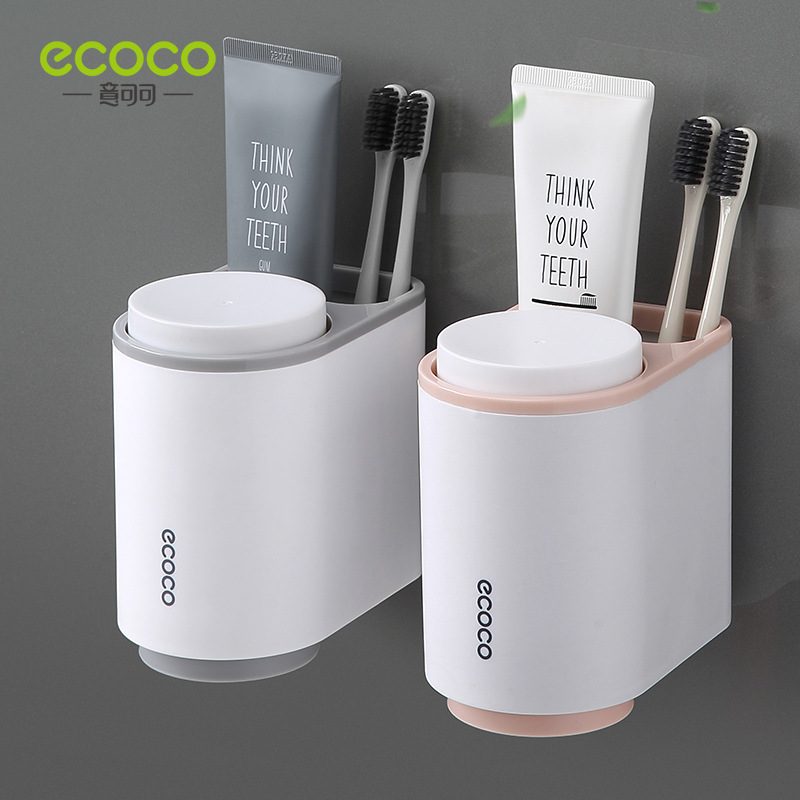 Kệ cắm bàn chải đánh răng Ecoco 2 cốc dán tường- ECOCO 1905