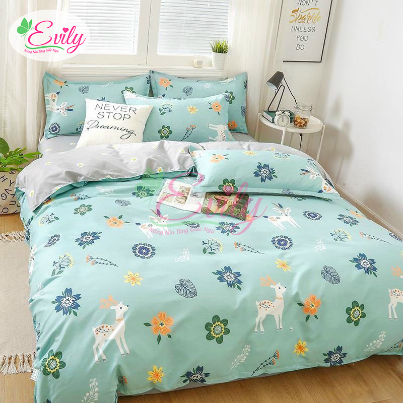Trọn Bộ Chăn, Mền, Ga Gối Cotton Poly MẪU KẺ CARO XANH Thương Hiệu Evily.Phong Cách Deccor.Nhẹ Nhàng Và Tinh Tế Các Mẫu Mới Nhất, Sang Trọng, Tinh Tế Mã PLN001