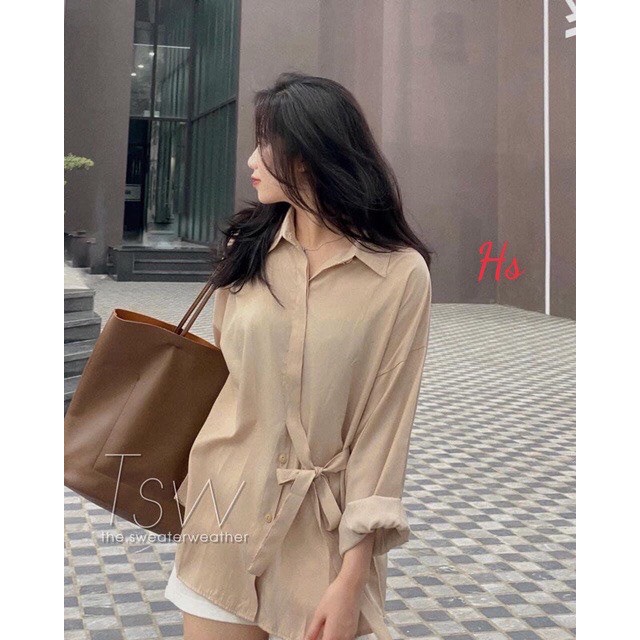 [FREESHIP + HOÀN TIỀN 50K] Áo Sơ Mi Lụa Eo Nơ Dài Tay 🦋 Áo Somi Nữ Buộc Eo Trơn 3 Màu 🦋