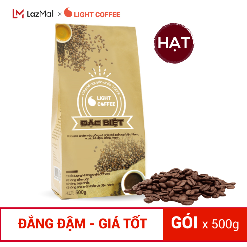 Cà phê hạt Đặc Biệt Light Coffee, nguyên chất 100% vị đậm, đắng mạnh, cafe pha phin, giá tốt - 500gr