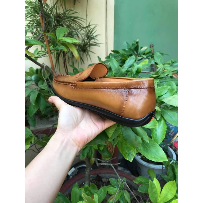 [Da bò 100%] Giày lười nam cao cấp đế bệt ( màu nâu da thật 100%-bảo hành 24 tháng)