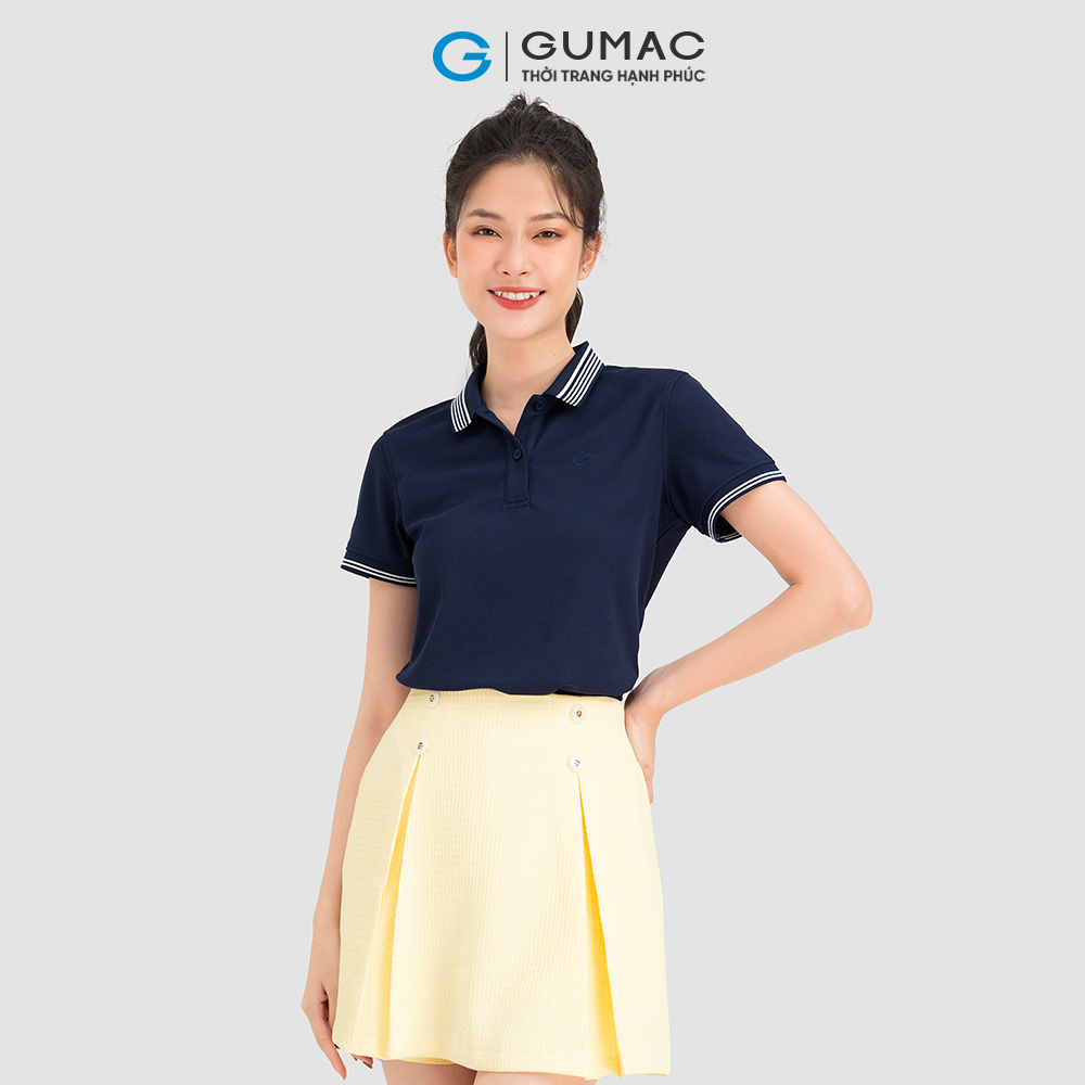Áo polo nữ GUMAC, áo polo bo sọc fit eo ATC08002