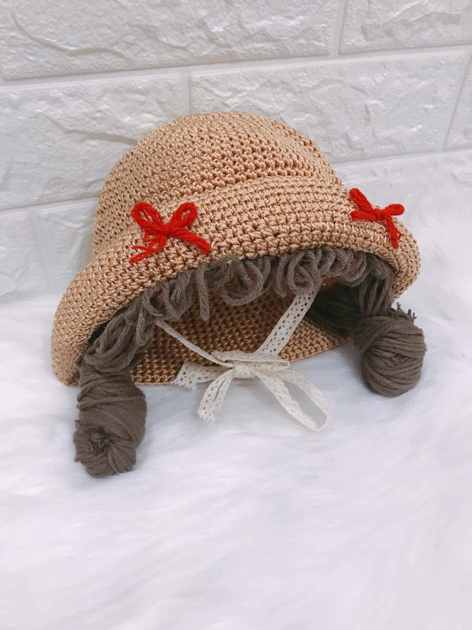 Nón mũ cói vành nơ đỏ tóc búi cho bé - loại đẹp (4-6m)