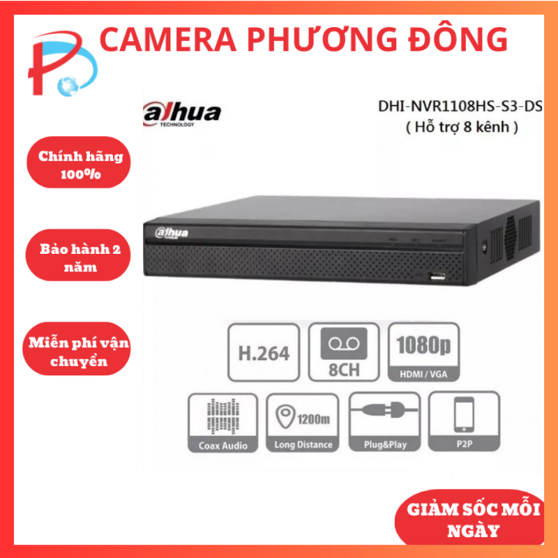 Đầu ghi hình camera ip 8 kênh dahua dhi-nvr1108hs-s3/h - bảo hành chính hãng 24 tháng