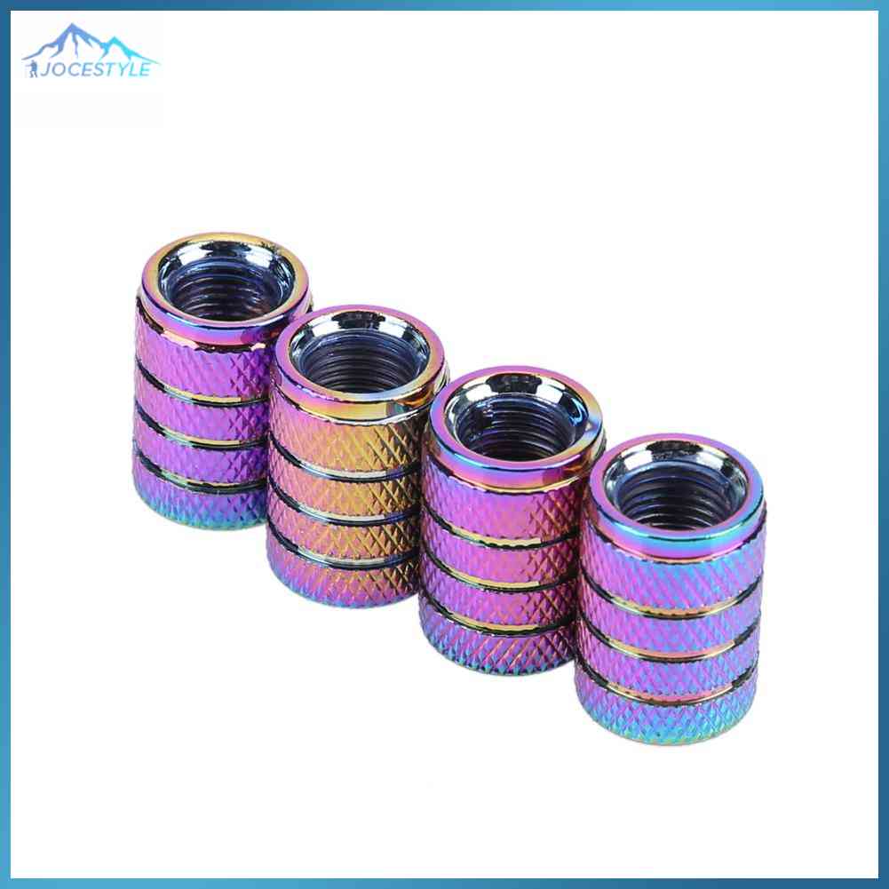 4 cái Màu Sắc Cầu Vồng Nhôm 3 Rãnh Dọc Phong Cách Xe Bánh Lốp Van Mũ Có
