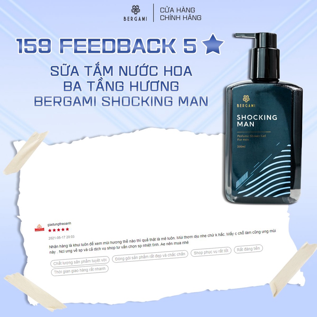 Sữa tắm nước hoa Nam 3 tầng hương DIỆT KHUẨN 24/24 Bergami Shocking Man 330ml