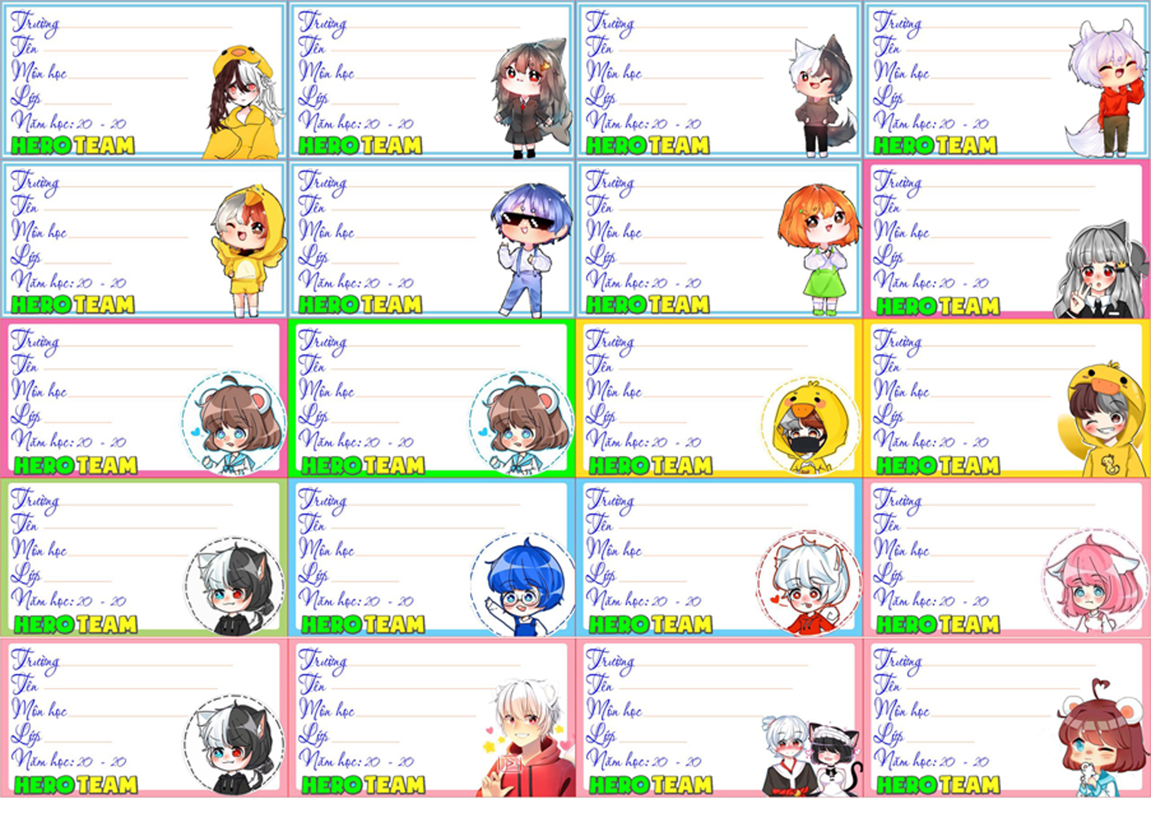 Nhãn vở set 40-120 nhãn Hero Team