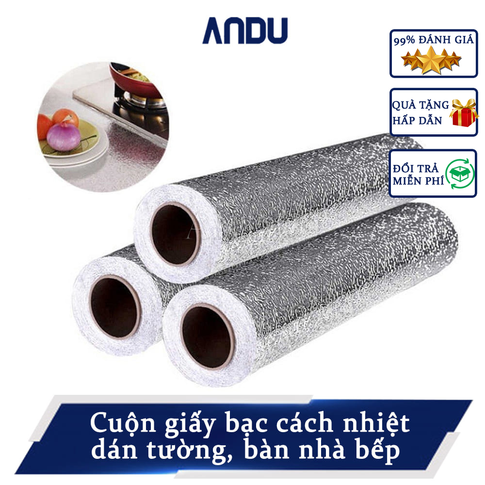 Cuộn giấy bạc dán tường nhà bếp cách nhiệt, giấy dán tường chống thấm nước, chống bám bẩn