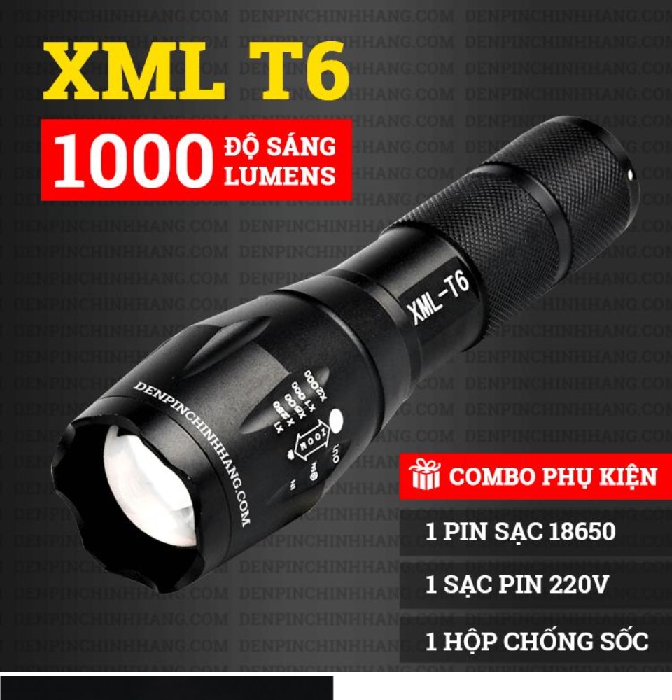 Đèn pin mini siêu sáng xml t6 chính hãng, đèn pin cầm tay xml t6 siêu sáng - đèn pin mini cầm tay 5 chế độ.