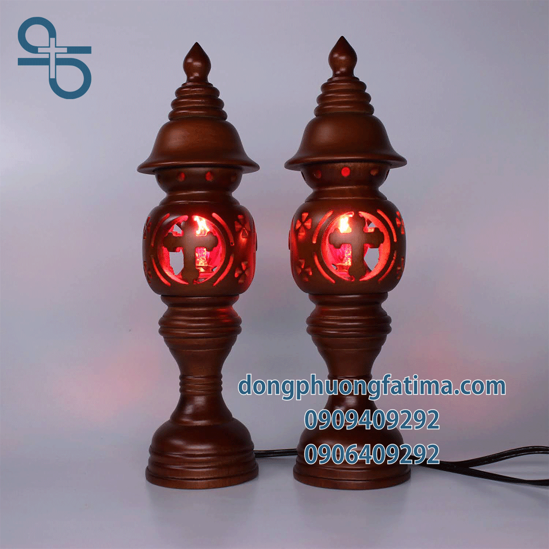 Đèn Bàn Thờ2 Cây Đèn Gỗ Chóp Nhọn