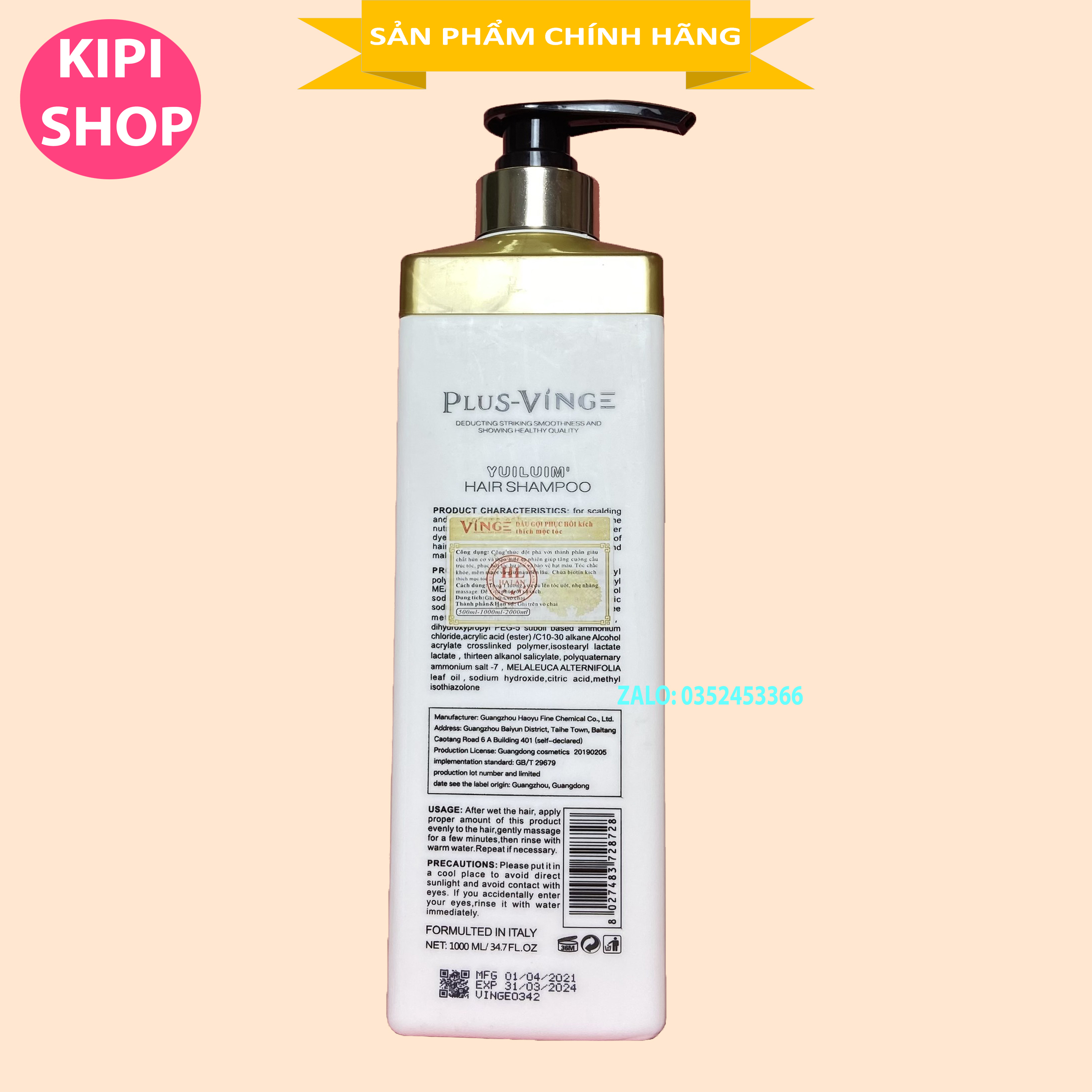 [CÓ TEM HÀNG CHÍNH HÃNG] Bộ dầu gội + Dầu xã COLLAGEN VINGE 1000ML