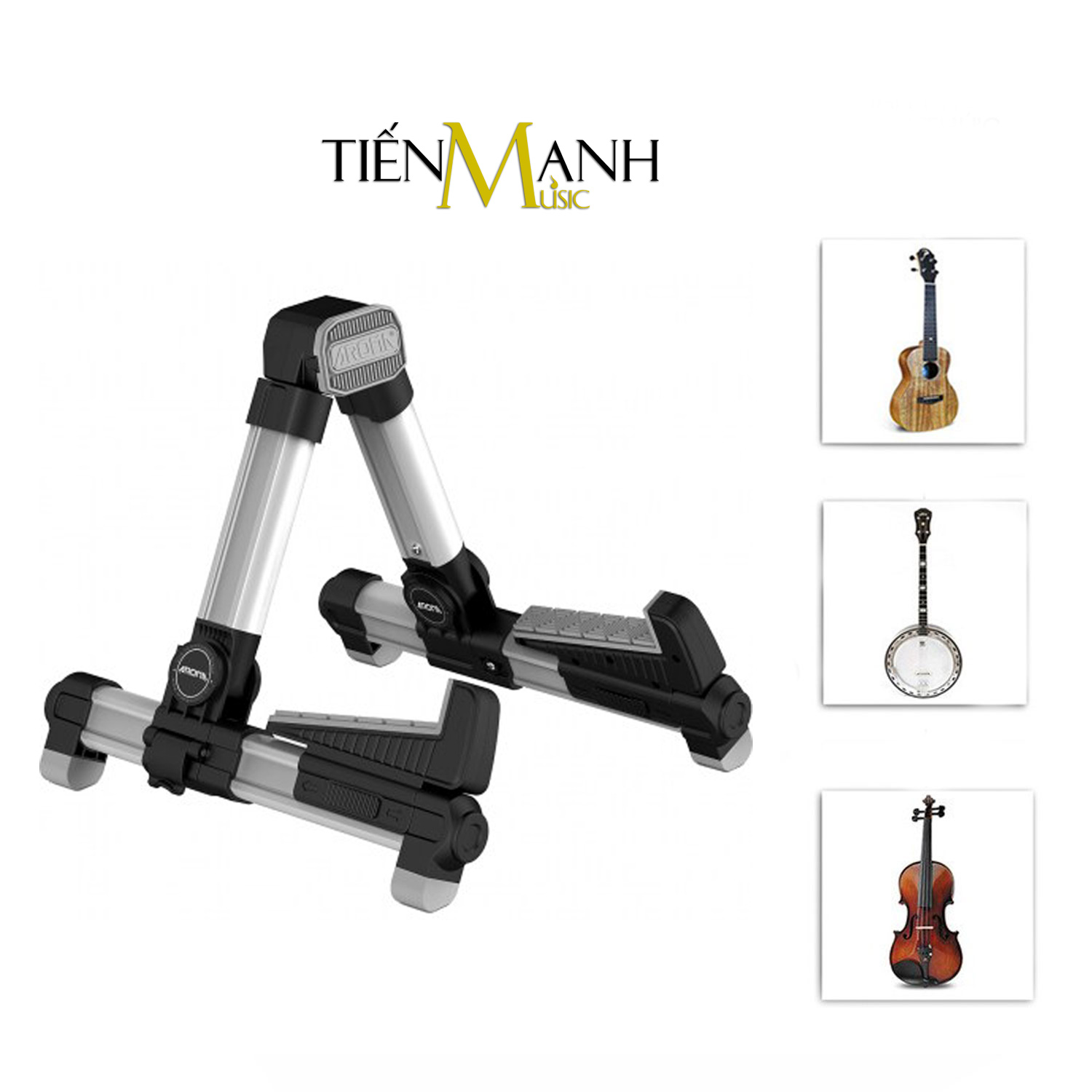 Giá Để Đàn Ukulele, Violin, Mandolin Aroma AUS-08 (Màu Bạc) (Loại gấp nhỏ gọn AUS08 Stand - Kệ chân đỡ chữ A)