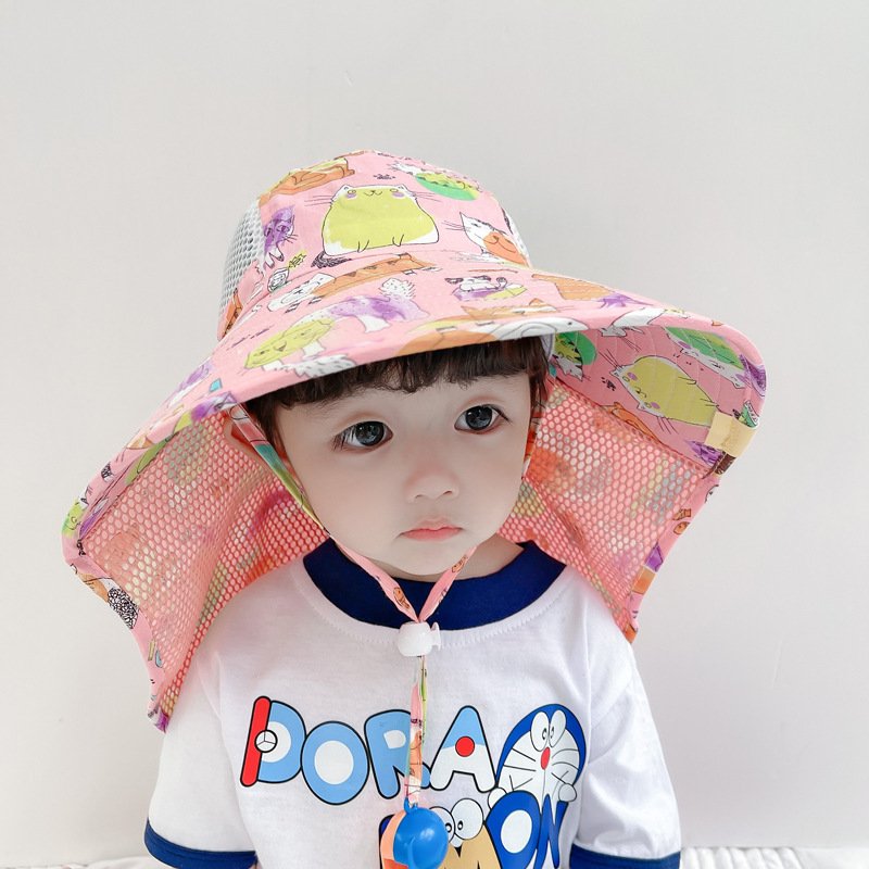 Mũ vành rộng kèm còi chống lạc  Mũ che nắng phối lưới thoáng khí Thời trang Cho Bé cho bé từ 2-8 tuổi M10