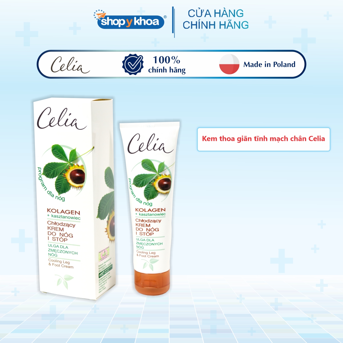 [DATE 12.2027] Kem chăm sóc chân Celia, chiết xuất hạt dẻ ngựa và collagen 100ml, Made in Poland