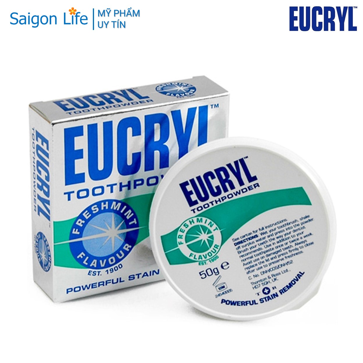 Bột tẩy trắng răng Eucryl 50g từ Anh Quốc