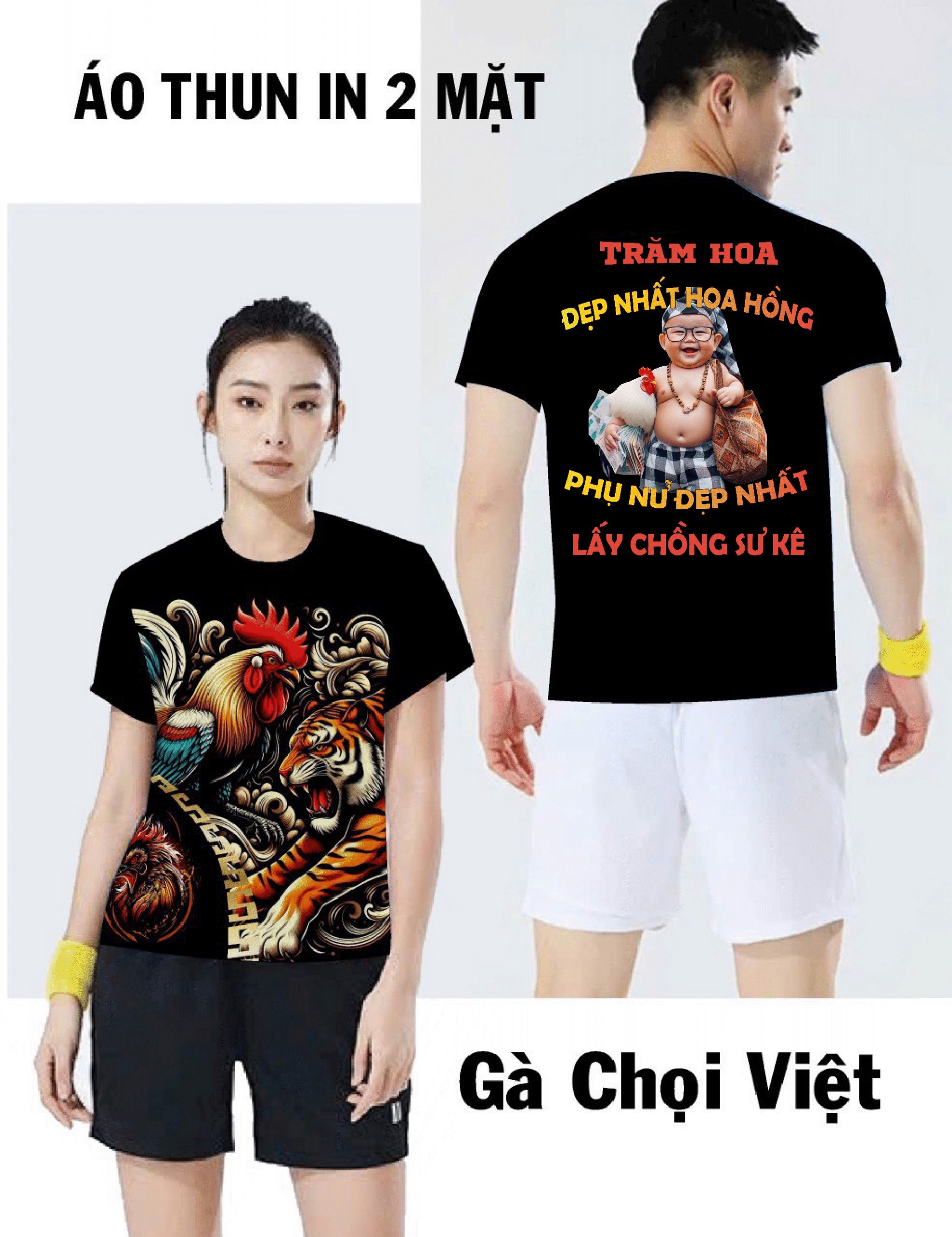 Áo thun gà chọi thiết kế , áo in 2 mặt - 2x