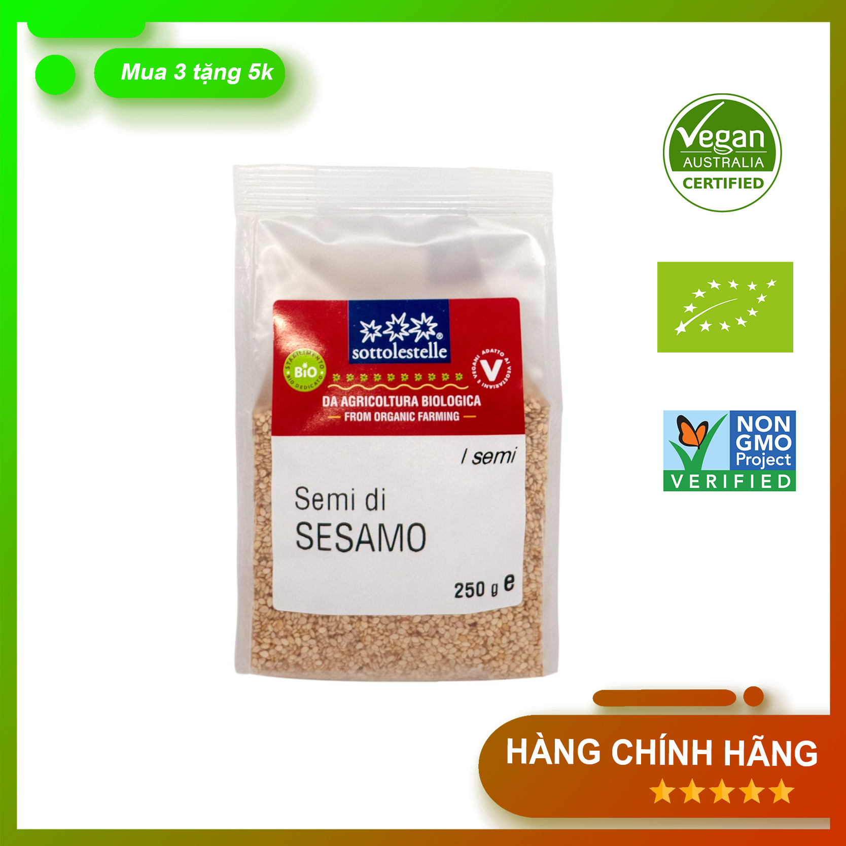 [FREESHIP TỪ 50K] Hạt mè hữu cơ đã bóc vỏ Sottolestelle 250g