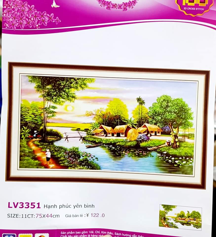 Tranh thêu chữ thập Phong cảnh Làng Quê LV3351(75x44cm)