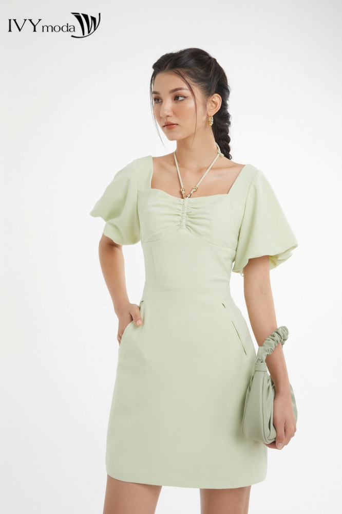 Đầm 2 lớp tay phồng ivy moda ms 48b9404