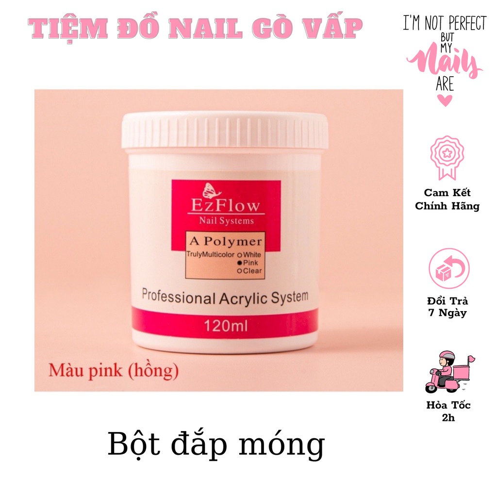 Bột đắp móng Ezflow 120ml chính hãng rất mịn và dẻo, không vón cục - Đủ 3 màu : Pink, White, Clear