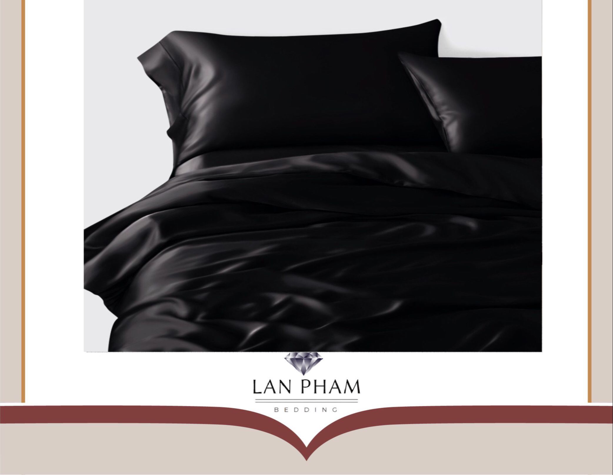 ( Lụa Loại 1) Bộ 4 Món Ga Gối Phi Lụa Màu Đen Cao Cấp Mềm Mại Lan Pham Bedding