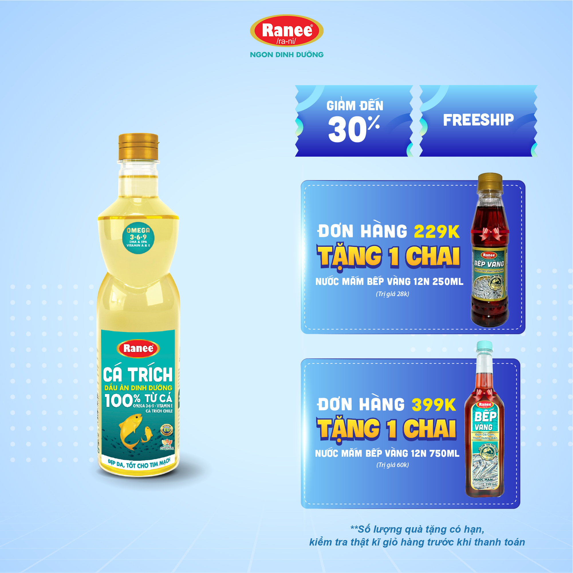 Dầu ăn Ranee CÁ TRÍCH 950ml
