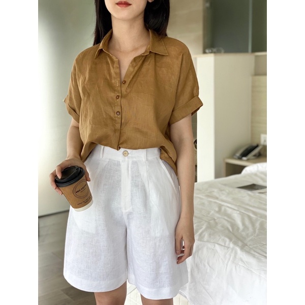 Shu Shi - Sơ Mi Tay Lỡ Cúc Gỗ Linen Premium ( Ảnh Chính Chủ )