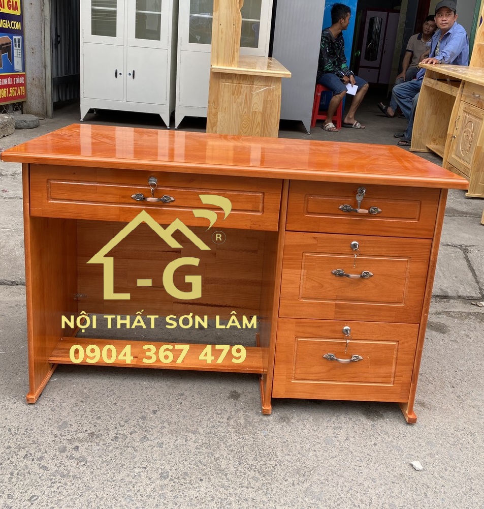 Bàn làm việc văn phòng gỗ thông 4 hộc kéo nâu